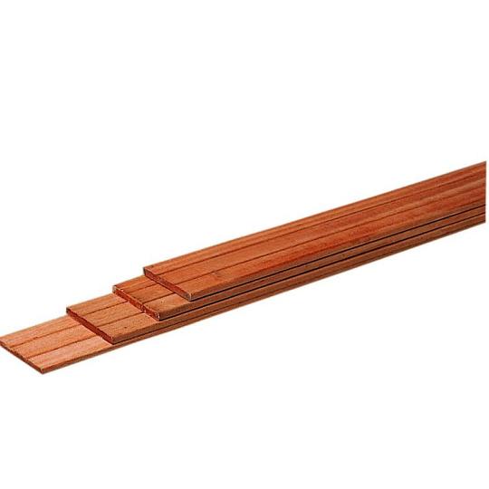 Hardhouten geschaafde plank, met V-groeven, 1,5 x 14,5 x 395 cm.