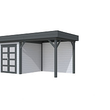 Vuren Topvision Kolibri, 250 x 250 en luifel 300 cm, wanden lichtgrijs en basis antraciet.