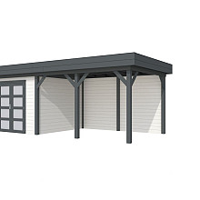 Vuren Topvision Bosuil, 300 x 300 en luifel 400 cm, wanden wit en basis antraciet.