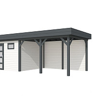 Vuren Topvision Tapuit, 300 x 300 en luifel 400 cm, wanden wit en basis antraciet.